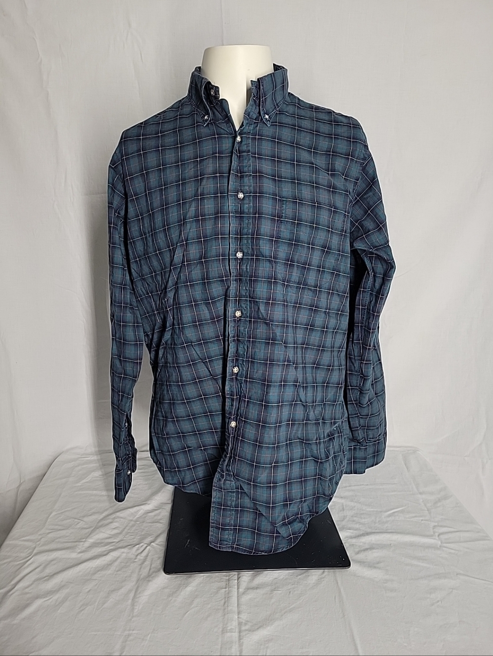 Woolf Brothers Green & Navy Plaid Cotton Shirt